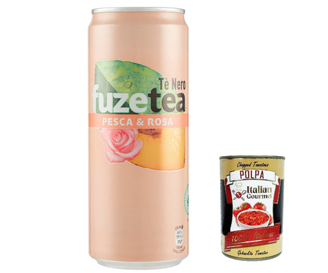 Fuze tea Eistee 72x FUZE TEA, Schwarzer Tee, Pfirsich mit einer Notiz von Rosette sleek can 33cl, peach ice tea + Italian Gourmet polpa 400g 5449000235756