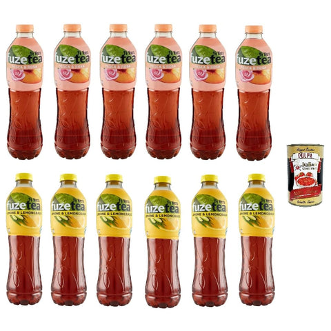 Fuze tea Eistee Fuze tea Schwarzer Tee Testpaket, 6x Zitrone und 6x Pfirsich 12x 1,25L ice tea Original italienisch inkl. Italian Gourmet Polpa 400g 5449000237132