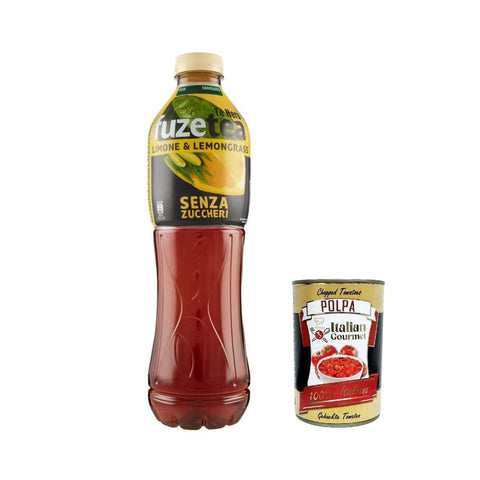Fuze tea Eistee Fuze tea Schwarzer Tee zero, Zitrone mit einer Notiz von Lemongrass Pet 1,25l ohne Zucker, lemon ice tea sugar free 6x Original italienisch inkl. Italian Gourmet Polpa 400g 5449000255402