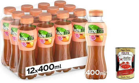 Fuze tea Eistee FuzeTea -Pfirsich und Rosa - 12x 400 ml Flaschen, kaltes Fischtee mit einer Rosennote, in 100% recycelbarer Haustierflasche, nicht -alkoholisches Getränk, iced tea + Italian Gourmet polpa 400g 5449000237125
