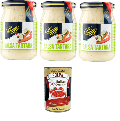 Gaia Pastasaucen Biffi - Salsa Tartara - Multipack - Tartarsauce - Multipack - 3 Gläser à 180 g + Italian Gourmet polpa 400g 8009320040071