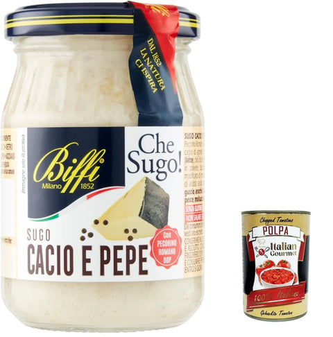 Gaia Saucen & Marinaden 6x Biffi sugo Cacio und Pepe -Sauce mit Pecorino Romano Dop creme 190g + Italian Gourmet polpa 400g 8009320042587
