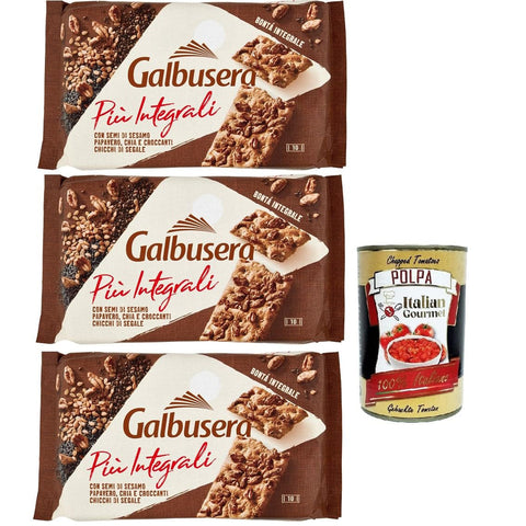 Galbusera Più Integrali con Semi di Sesamo, Papavero, Chia e Croccanti Chicchi di Segale, Cracker mit Sesamsamen, Mohn, Chia und knusprigen Roggenbohnen, 3x 380 g italienisch Original