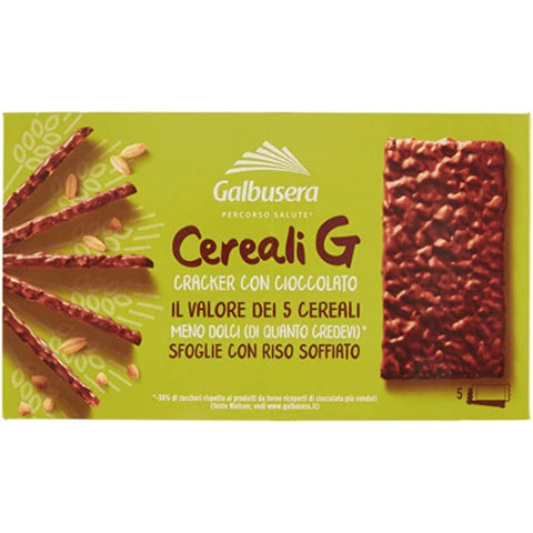 Galbusera Cereali G Crackers Puffreis mit Schokolade überzogen snack 150g Die Packung enthält 5 Portionen von 2 Crackern 3x Original italienisch