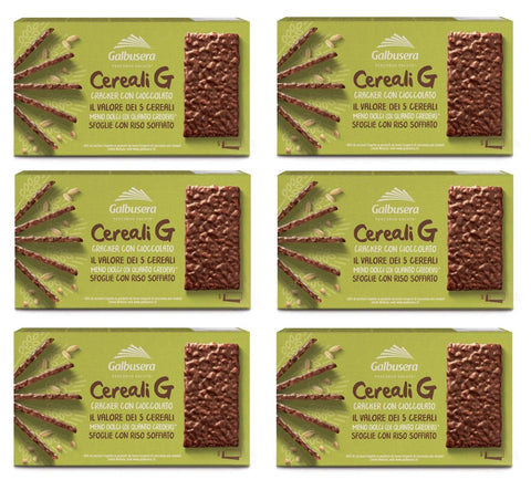Galbusera Cereali G Crackers Puffreis mit Schokolade überzogen snack 150g Die Packung enthält 5 Portionen von 2 Crackern 6x Original italienisch