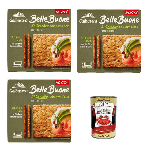 Galbusera Crackers Galbusera BelleBuone Cracker Sesamo e Mais con Olio Extra Vergine di Oliva, Cracker Sesam und Mais mit extra nativ virgin Öl Olivenöl 3x200 g italienisch 8002190006925