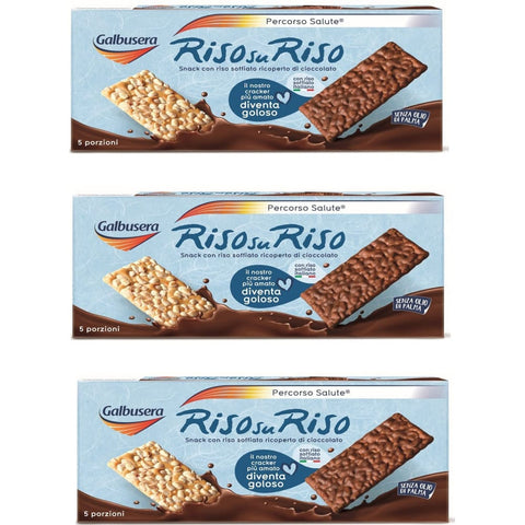 Galbusera Crackers Galbusera Riso su riso Crackers Puffreis mit Schokolade überzogen 150 g 3x italienisch Original 8002190002989