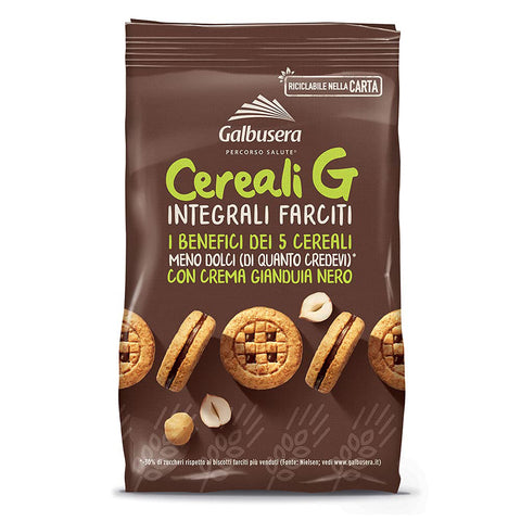 Galbusera Cereali G Integrali Farciti Vollkorn Shortbread Kekse gefüllt mit Gianduja Creme cookies biscuit 250 g italienisch Original