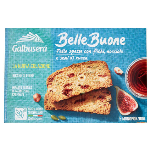 Galbusera Belle Buone Fette Spesse con fichi nocciole e semi di zucca Snacks mit Feigen Haselnüsse und Kürbiskerne 5x40g Original italienisch Feinkost