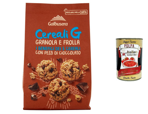 Galbusera Kekse 3x Galbusera Cereali G Granola e Frolla Shortbread Kekse mit Müsli und Schokoladenstücke cookies biscuits 300g + Italian Gourmet polpa 400g 8002190006529