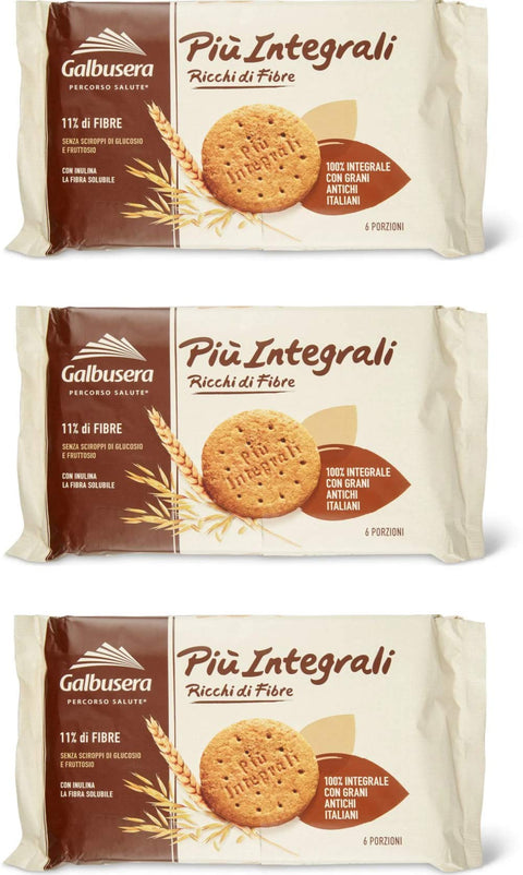 Galbusera Kekse 3x Galbusera Più Integrali Kekse Vollkornkekse reich an Fasern 330g (6 snack) 8002190001432