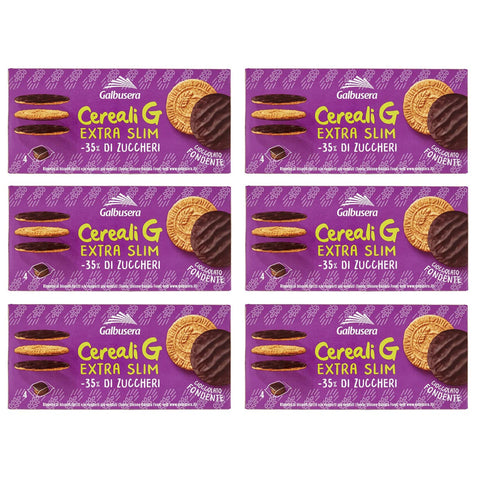 6x Galbusera Cereali G Extra Slim Fondente Müslikekse Kekse aus Getreide Umhüllt von Dunkler Schokolade Packung à 120 g, jede Packung enthält 4 Einzelportionen