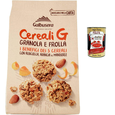 Galbusera Cereali G Granola e Frolla Shortbread Kekse mit Müsli und Obst mit Aprikose, Orange und Mandeln cookies biscuits 300 g italienisch Original