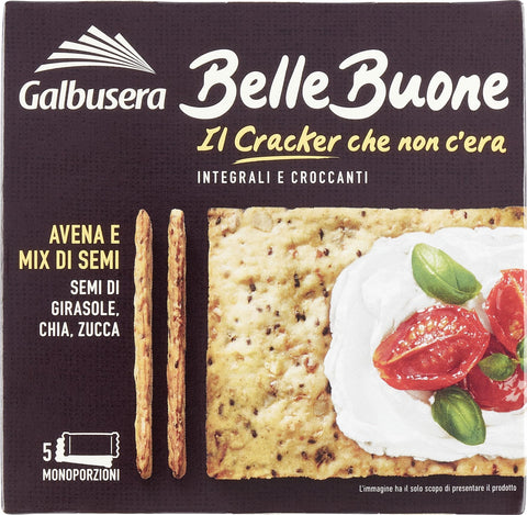Galbusera BelleBuone Crackers Avena e Mix di Semi Vollkorn-Cracker mit Hafer und Samenmischung ( 5 x 40g ) 200g Original italienisch