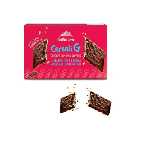 Galbusera Kekse Galbusera Cereali G cracker con riso soffiato ricoperti di cioccolato fondente Cracker mit Puffreis umhüllt von dunkler Schokolade 150g