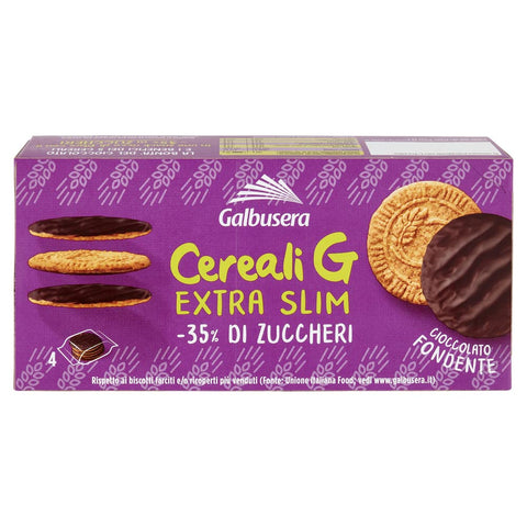Galbusera Kekse Galbusera Cereali G Extra Slim Fondente Müslikekse Kekse aus Getreide Umhüllt von Dunkler Schokolade Packung à 120g, jede Packung enthält 4 Einzelportionen à 30g 8002190006543
