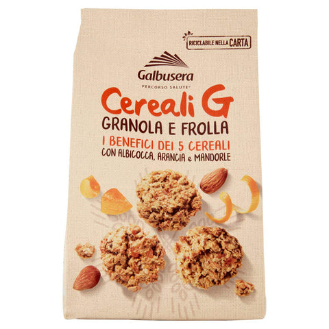 Galbusera Cereali G Granola e Frolla Shortbread Kekse mit Müsli und Obst mit Aprikose, Orange und Mandeln cookies biscuits 1x300g Original italienisch