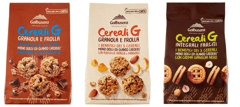 Galbusera Kekse Testpaket Galbusera Cereali G Integrali Farciti Granola e Frolla Kekse gefüllt mit Gianduja Creme - Kekse mit Müsli und Schokoladenstücke - Kekse mit Müsli und Obst ( 1 x 250g ) ( 2 x 300g ) 8002190006420