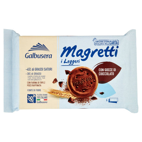 Galbusera Magretti i Leggeri, Kekse mit Schokoladentropfen, biscuits cookies, 260 g Knabberartikel italienisch Original