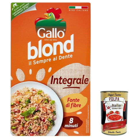 Gallo Nudeln & Pasta 6x Riso Gallo, Riso Blond Integrale, Voller Reis, Faserquelle, Geschmack und Wellness, parboilierte Methode, ideal für gesunde Gerichte, Kochen 8 Minuten, 500 g + Italian Gourmet polpa 400g 8001420006933