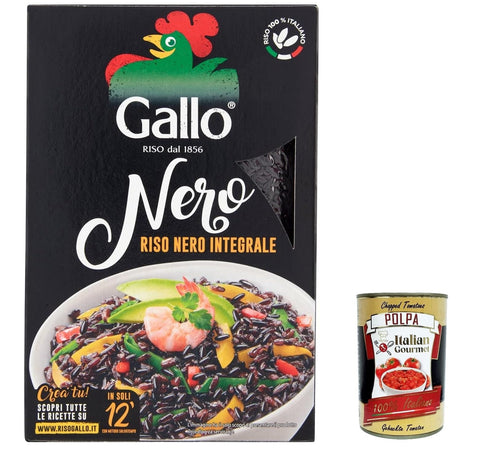 Gallo Reis 12x Gallo Riso Nero Integrale, Schwarzer Reis, gewachsen in Italien, Vollkorn, 500 g, reich an Ballaststoffen und Antioxidantien, vakuumverpackt + Italian Gourmet polpa 400g 8001420002782