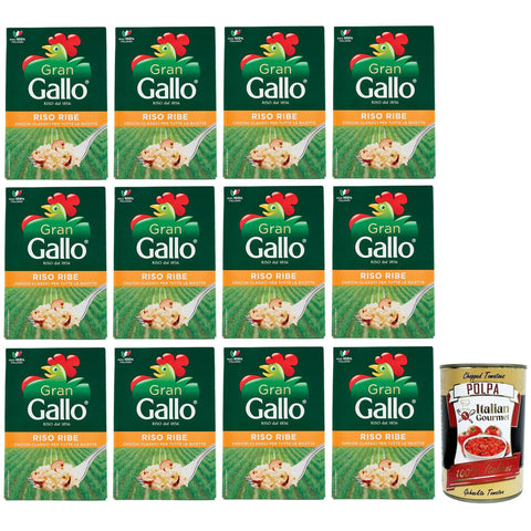 Gallo Gran Gallo Riso Ribe 100% Italienischer Reis ideal für jede Art von Rezept Kochzeit 15 Minuten Packung mit 500 g 12x italienisch Original + kostenlos Polpa