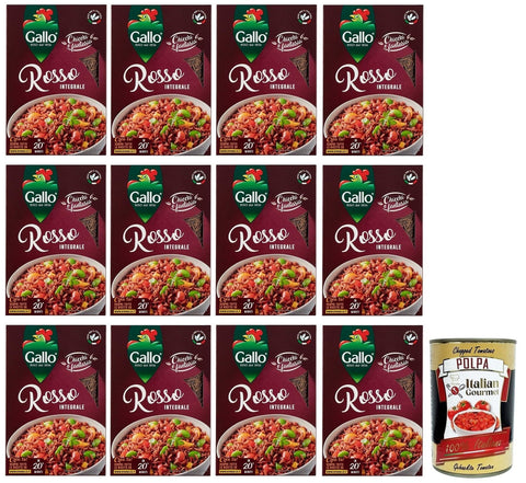 Gallo Reis 12x Riso Gallo Riso Rosso Integrale,Vollkorn Roter Reis,100% Italienischer Reis Ideal als Beilage oder zur Zubereitung von Salaten,500-g-Packung + Italian Gourmet Polpa di Pomodoro 400g Dose 8001420005226