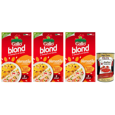 Gallo Riso Blond Versatile 100% Reis Kochzeit 5 Minuten Ideal für alle Rezepte Packung mit 3x 1Kg italienisch Original