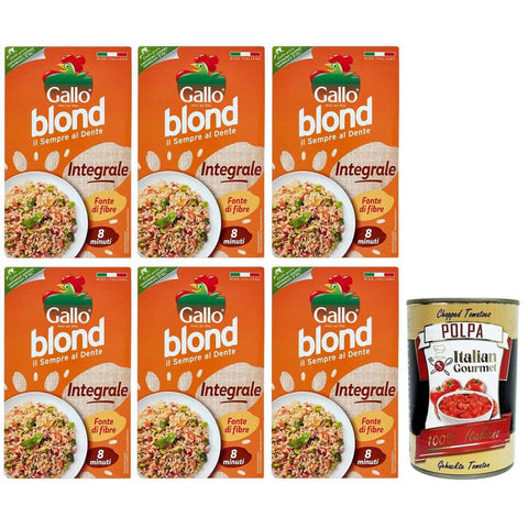Gallo Reis Gallo Riso Blond Integrale 100% Reis Ballaststoffquelle Vollkorn Reis Kochzeit 8 Minuten Packung mit 6x 1Kg italienisch Original 8001420000788