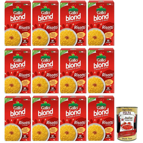 Gallo Reis Gallo Riso Blond Risotti,100% Italienischer Reis, Ideal für Risottos,Kochzeit 10 Minuten,Packung mit 1Kg 12x Original italienisch inkl. Italian Gourmet Polpa di Pomodoro 400g Dose 8001420003666