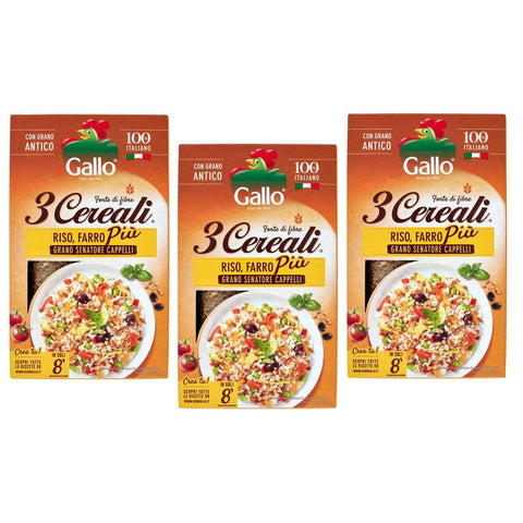 Gallo Reis Gallo Riso Gallo 3 Cereali Mischung aus Reis Dinkel und Weizen Senatore Cappelli ideal für Suppen und 3x 800g italienisch Original 8001420011296