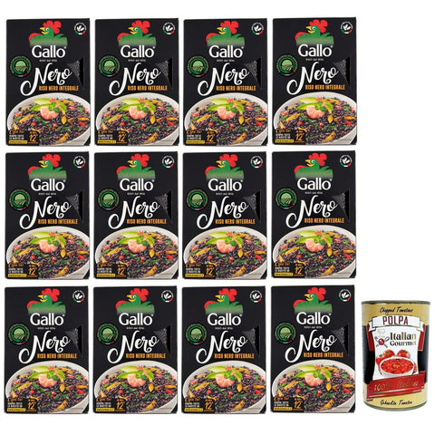 Gallo Reis Gallo Riso Riso Nero Integrale,Vollkorn Schwarzer Reis,100% Italienischer Reis,500-g-Packung 12x Original italienisch inkl. Italian Gourmet Polpa di Pomodoro 400g Dose 8001420002782
