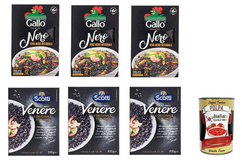 Gallo Reis Testpaket Riso SCotti und Gallo Riso Nero Integrale, Schwarzer Reis, gewachsen in Italien, Vollkorn, 6x 500 g, reich an Ballaststoffen und Antioxidantien, vakuumverpackt + Italian Gourmet polpa 400g 8001420002782