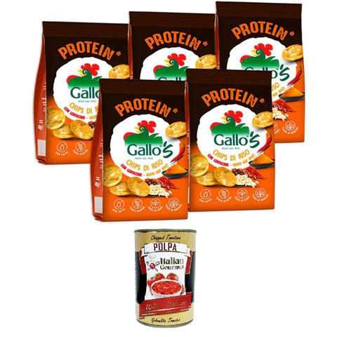 Gallo Reisgerichte Gallo Gallo’s Protein Chips di Riso Integrale e Lenticchie al Gusto Hot Spicy, Gallo's Proteinchips aus braunem Reis und Linsen mit scharf würzigem Geschmack,5x40 g italienisch Original 8032804040014