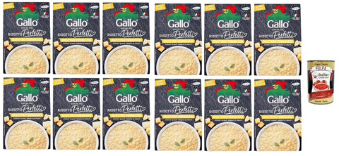 Gallo Reisgerichte Gallo Risotto Perfetto Quattro Formaggi, Zubereitet für Vier-Käse-Risotto, 100% Italienischer Reis, 12x 175g + Italian Gourmet polpa 400g 8001420005820