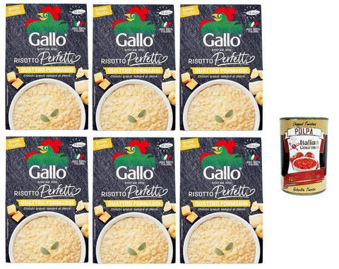 Gallo Reisgerichte Gallo Risotto Perfetto Quattro Formaggi, Zubereitet für Vier-Käse-Risotto, 100% Italienischer Reis, 6x 175g + Italian Gourmet polpa 400g 8001420005820