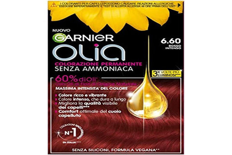 Garnier Farben Garnier Olia Bold Haarfarbe, permanente Haarfarbe, ohne Ammoniak, deckt 100% weißes Haar ab, mit natürlichen Blütenölen natürlichen Ursprungs, vegane Formel, intensives Rot 3600542487122