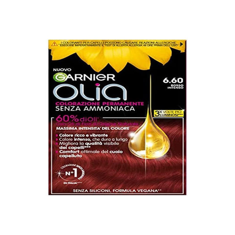 Garnier Farben Garnier Olia Bold Haarfarbe, permanente Haarfarbe, ohne Ammoniak, deckt 100% weißes Haar ab, mit natürlichen Blütenölen natürlichen Ursprungs, vegane Formel, intensives Rot Original italienisch 3600542487122