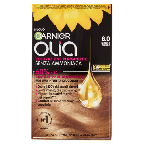 Garnier Farben Garnier Olia Haarfarbe, permanente Färbung ohne Ammoniak, deckt 100% weißes Haar ab, mit natürlichen Blütenölen natürlichen Ursprungs, vegane Formel, Hellblond 3600542487146