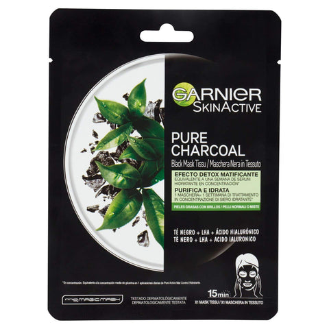 Garnier Pure Charcoal Stoffmaske, feuchtigkeitsspendend für normale oder Mischhaut, 28 g, 4 Stück Original italienisch