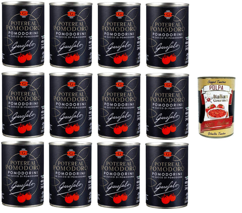 GAROFALO Ganze Tomaten Garofalo Potere al Pomodoro-Pomodorini,Kirschtomaten in Tomatensaft 12x400gr + Italian Gourmet polpa 400g 8000139939112