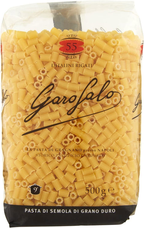GAROFALO Kurze Pasta 10x Garofalo Pasta di Gragnano IGP Ditalini Rigati N° 55 Hartweizengrieß Pasta 100% Neapolitanische Pasta Kurze Pasta Packung mit 500g 8000139000553