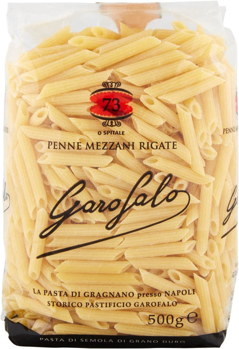 GAROFALO Kurze Pasta 10x Garofalo Pasta di Gragnano IGP Penne Mezzani Rigate N° 73 Hartweizengrieß Pasta 100% Neapolitanische Pasta Kurze Pasta Packung mit 500g 8000139000737