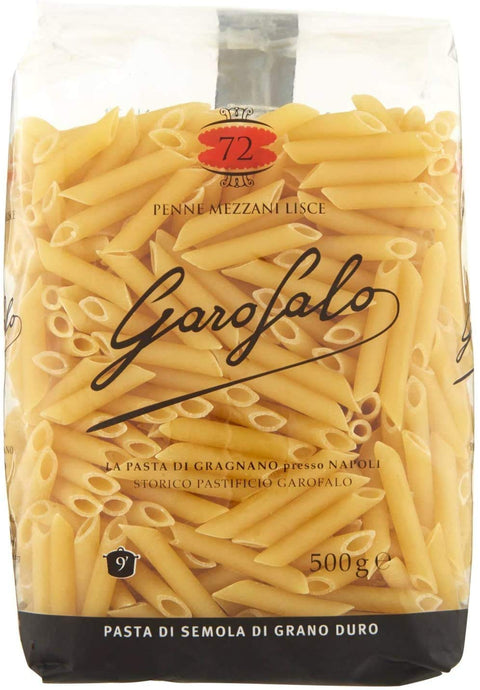 GAROFALO Kurze Pasta 16x Garofalo Pasta di Gragnano IGP Penne Mezzani Lisce N° 72 Hartweizengrieß Pasta 100% Neapolitanische Pasta Kurze Pasta Packung mit 500g 8000139000720