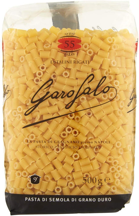 GAROFALO Kurze Pasta 5x Garofalo Pasta di Gragnano IGP Ditalini Rigati N° 55 Hartweizengrieß Pasta 100% Neapolitanische Pasta Kurze Pasta Packung mit 500g 8000139000553