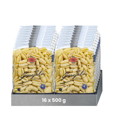 Garofalo Gnocchi Sardi IGP 16x 500 g, kurze italienische Pasta Nudeln aus Hartweizen Grieß, Italien, al bronzo, fertig in 11 Minuten italienisch Original