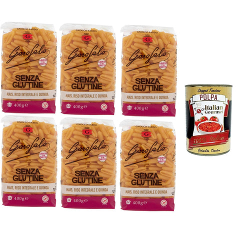 GAROFALO Gnocco Sardo,Glutenfreie Pasta aus Mais, Naturreis und Quinoa 6x400gr Original italienisch inkl. Italian Gourmet Polpa 400g