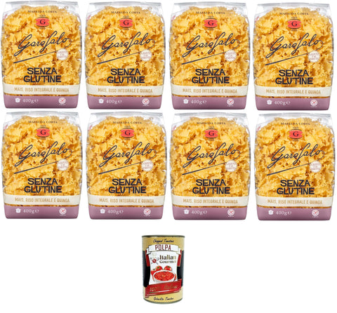 GAROFALO Kurze Pasta Garofalo Mafalda Corta Glutenfreie Pasta,Glutenfreie Pasta aus Mais, Naturreis und Quinoa 8x400gr + Italian Gourmet polpa 400g 8000139929809