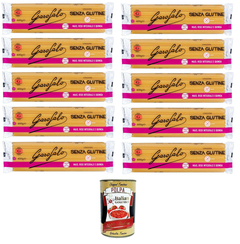 GAROFALO Längliche Pasta Garofalo Linguine,Glutenfreie Pasta aus Mais, Naturreis und Quinoa 10x400g + Italian Gourmet polpa 400g 8000139929717