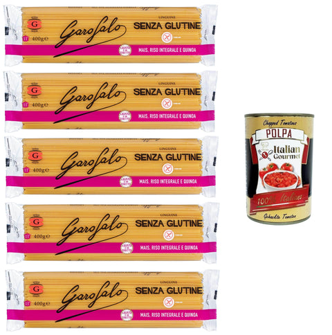 GAROFALO Längliche Pasta Garofalo Linguine,Glutenfreie Pasta aus Mais, Naturreis und Quinoa 5x400g + Italian Gourmet polpa 400g 8000139929717
